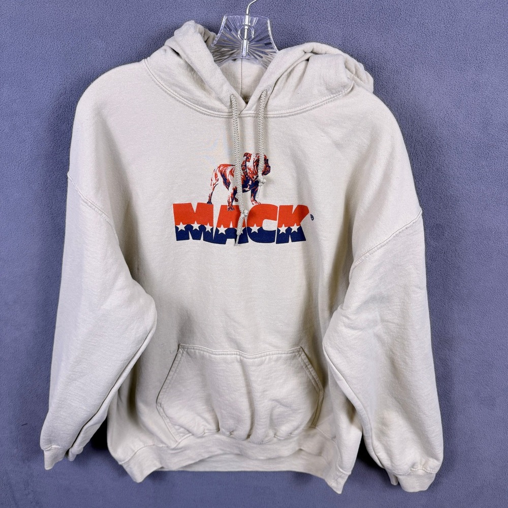 Mack Trucks Hoodie Mens Large Cream Graphic Built To Outlast Them All Pullover